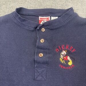 Vintage Disney Mickey Mouse Inc. Henley‎ Shirt Waffle Knit Blue Size L/XL